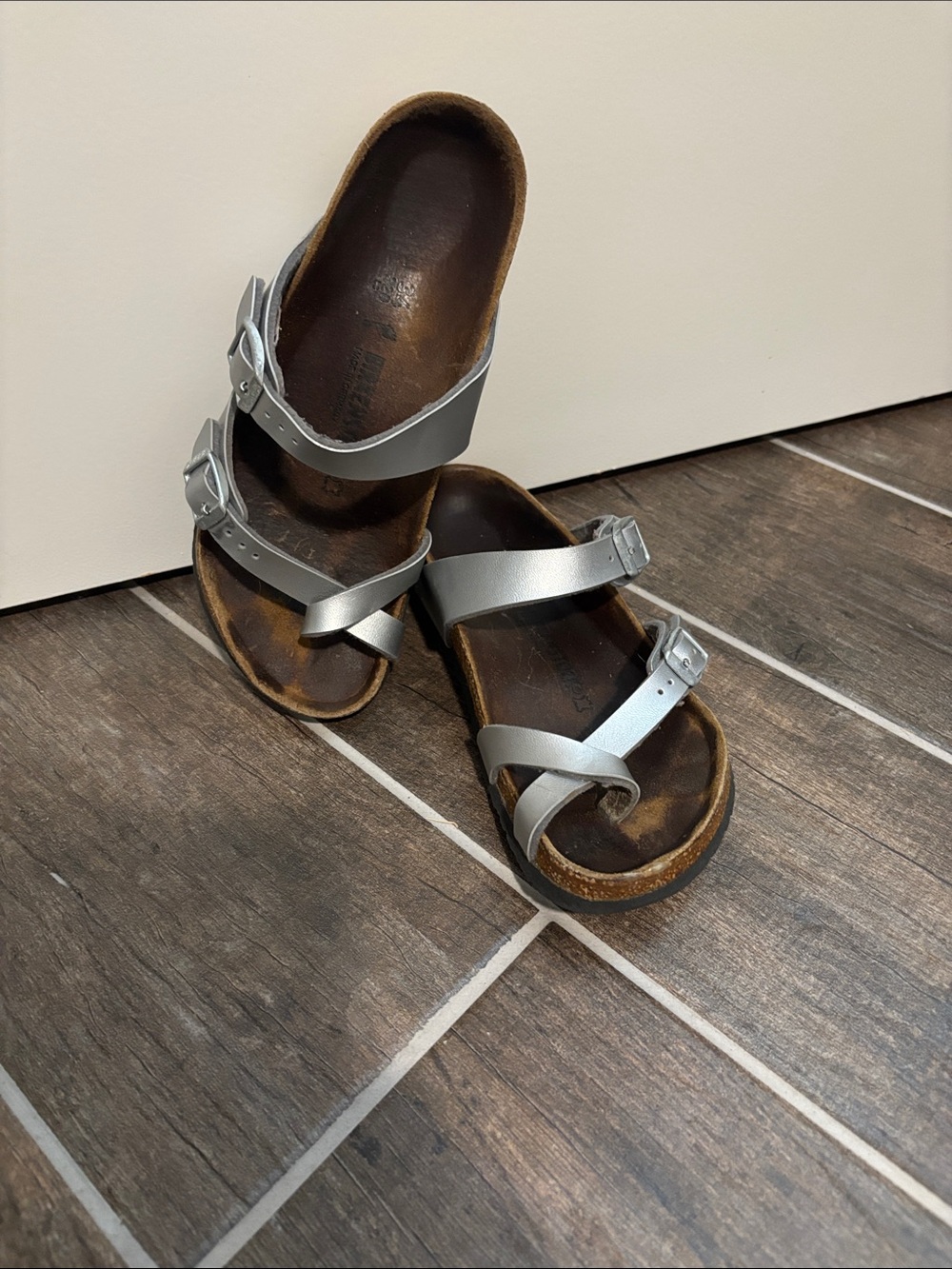 Birkenstock Silver Mayari Metallic Cross‑Strap Sandals